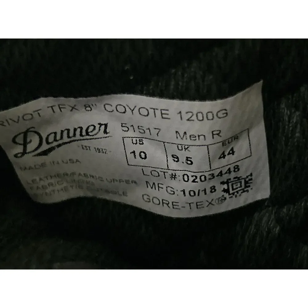 Danner Rivot TFX 8” Coyote 1200G Combat Boot Men’s Size 10 EUC Made In USA